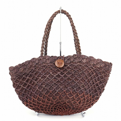 ラフィア細編みメッシュバッグ ころん 茶