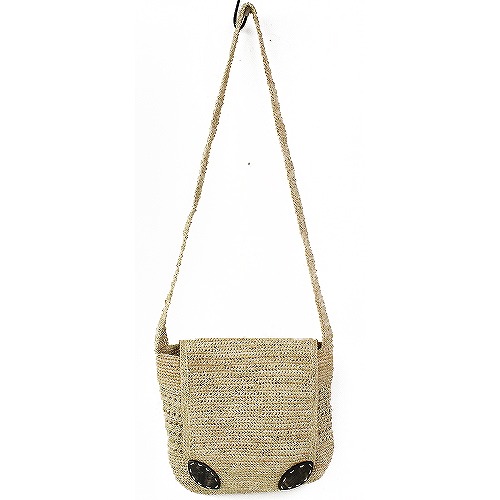 ラフィアかぎ編み男子バッグ <袈裟懸け> フラップ付 SS一点物 @9000→7200円