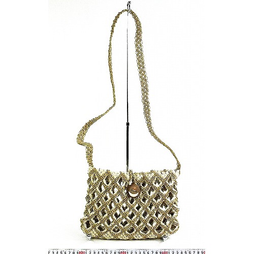 サイザルマクラメバッグ 立体柄 袈裟懸け マルケトリボタン留め SS一点物 @6500→5200円