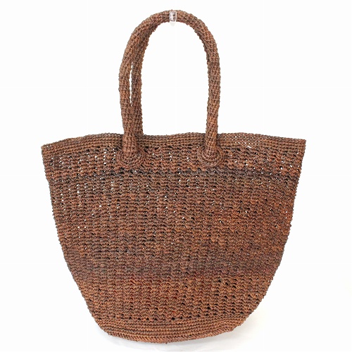 ラフィアトート アフガン編み風 四角底 焦げ茶