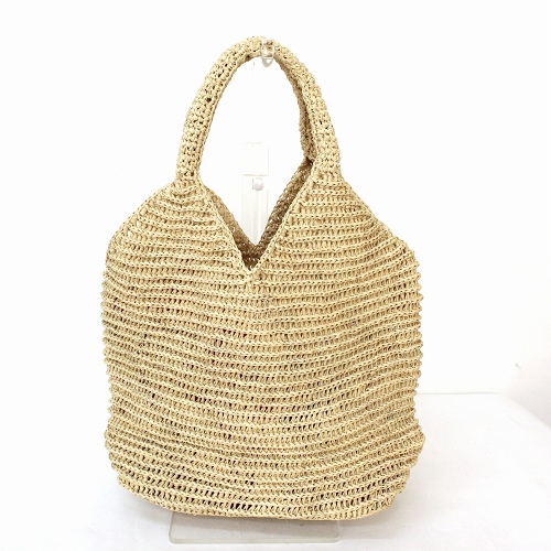 ラフィア編みバッグ キャミ型ストライプ編み ナチュラル