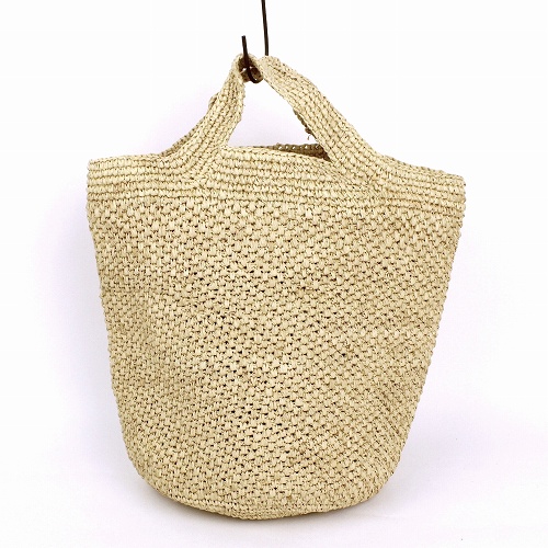 ラフィア編みバッグ 丸底続きハンドル ナチュラル