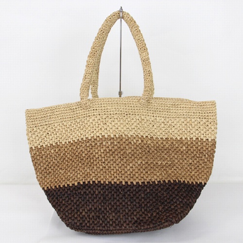 ラフィア編みバッグ 四角3色グラデ