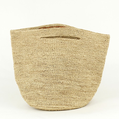 ラフィアバッグ 続きハンドル革付き