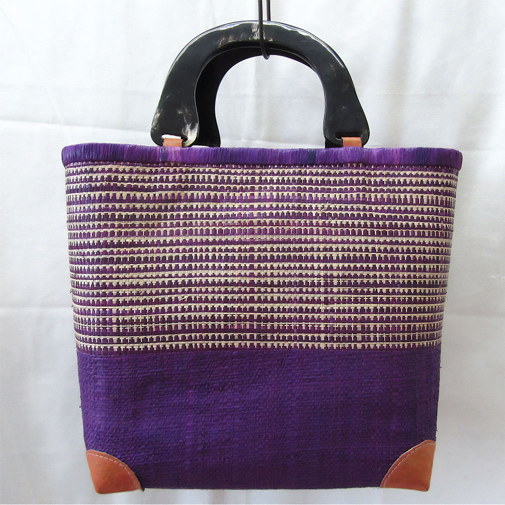 ラフィアラバンかごバッグ 牛角ハンドル 紫 SS一点物 @5300→4240円