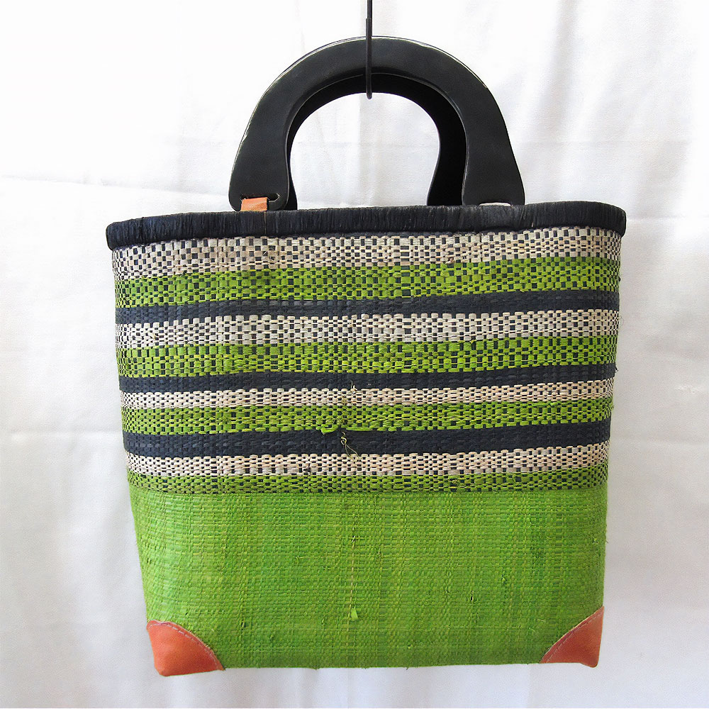 ラフィアラバンかごバッグ 牛角ハンドル　黄緑 SS一点物 @5300→4240円