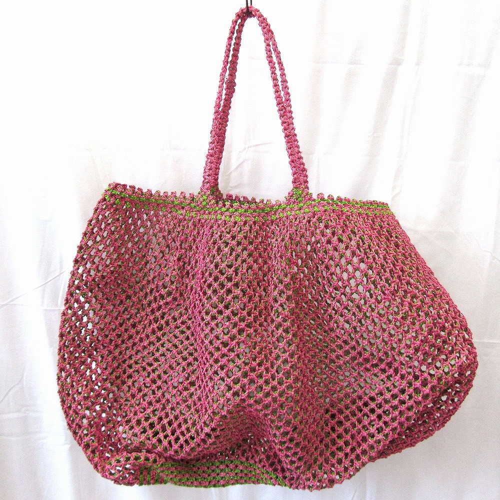 ラフィアxサイザルマクラメバッグ BOTA 特大 ピンク  SS一点物 @10000→8000円