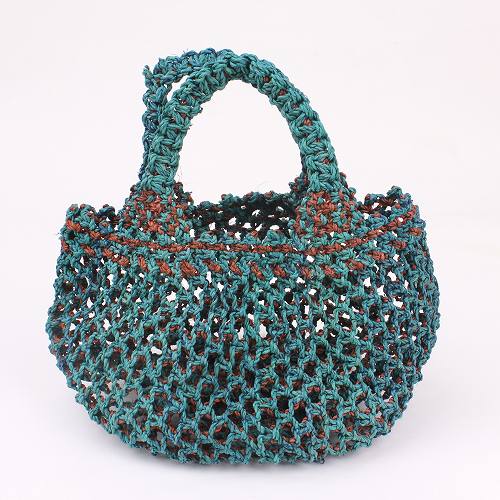 ラフィアxサイザルマクラメバッグBOTA ミニ サックスx茶