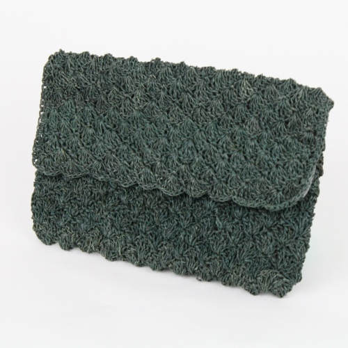 ラフィアより紐かぎ編み ポーチ 松葉編み グレー