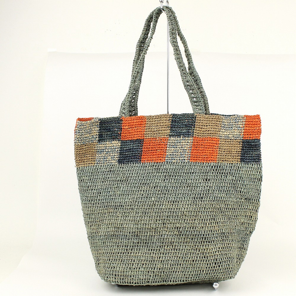 ラフィアかぎ編みバッグ 縁格子柄 SS一点物 @9000→7200円