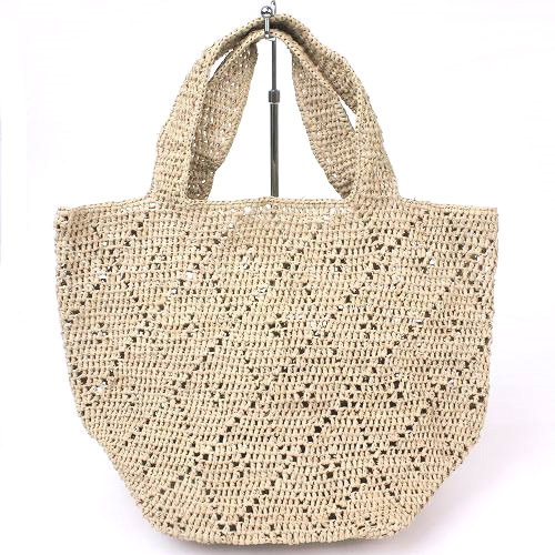 ラフィアかぎ編みバッグ アーガイル柄 ナチュラル