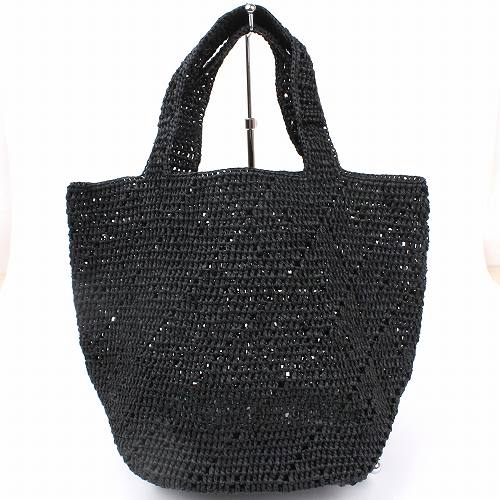 ラフィアかぎ編みバッグ アーガイル柄 黒