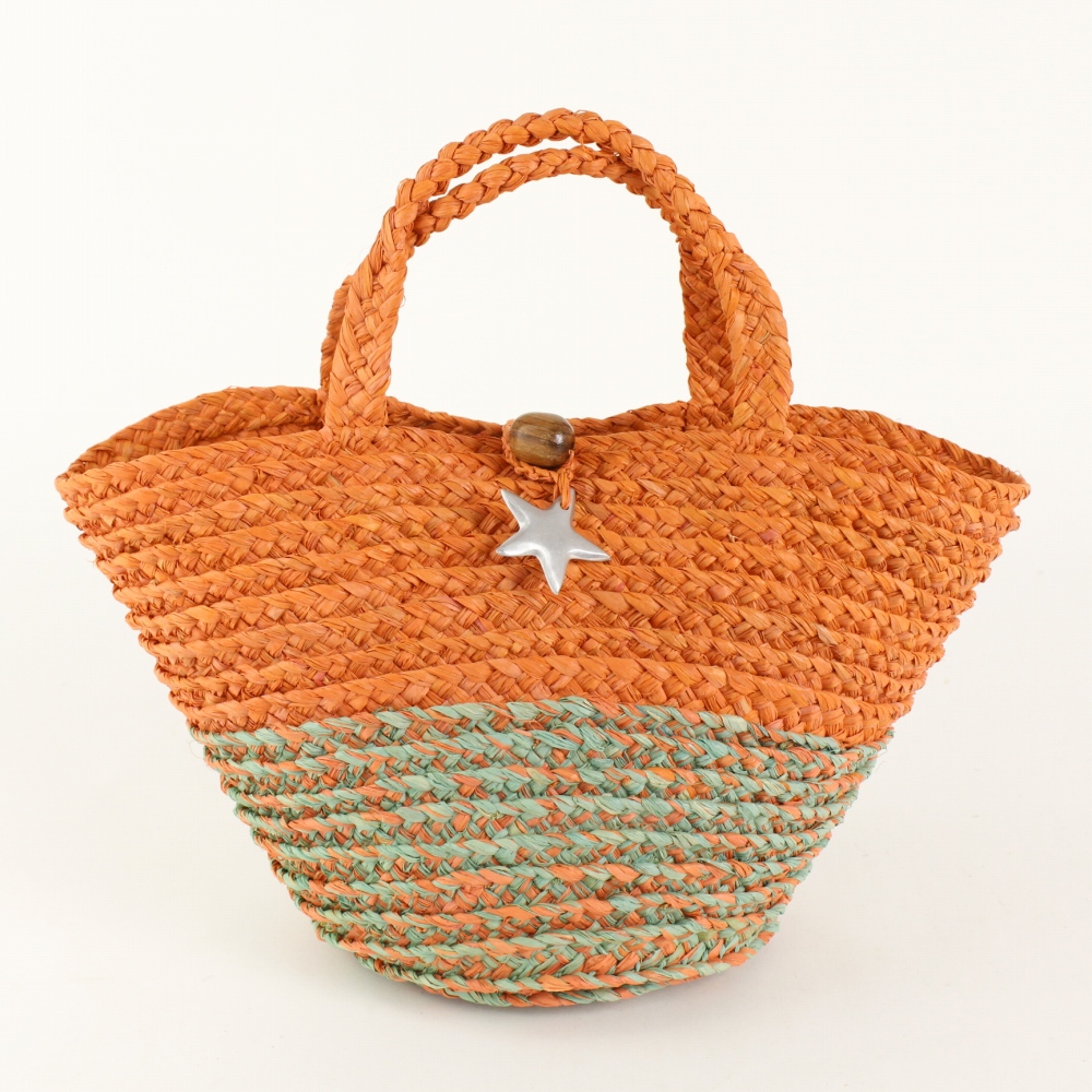 ラフィアブレードバッグ ミニ 星モチーフ サーモン