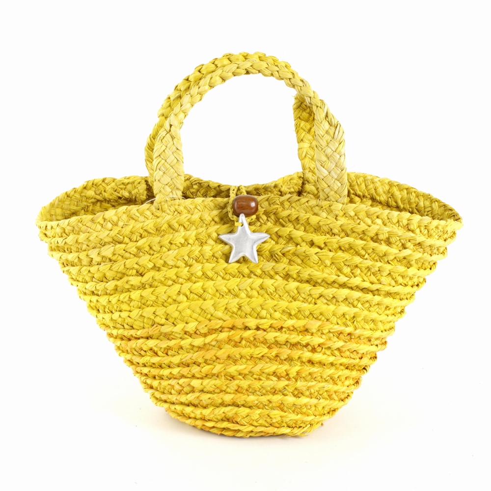 ラフィアブレードバッグ ミニ 星モチーフ 黄