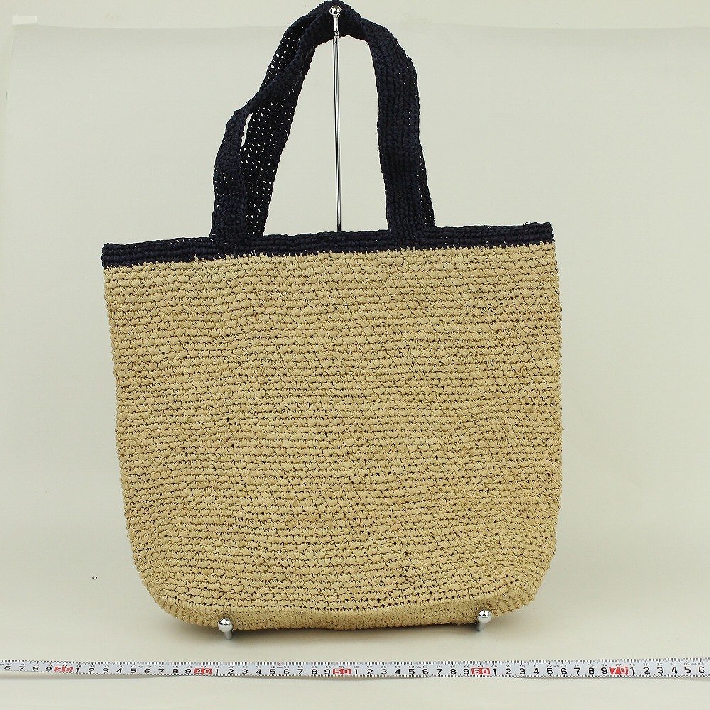 ラフィアかぎ編みトートバッグ フチハンドル 黒 SS一点物 @9600→7680円