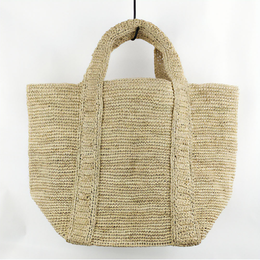 ラフィアかぎ編みバッグ 正方形トート ラメ無し ナチュラル