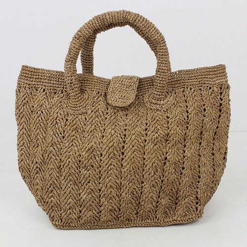 ラフィアかぎ編みバッグ 斜め柄編み 口磁石