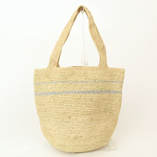 ラフィアかぎ編みバッグ 銀リボン編み込みナチュラル
