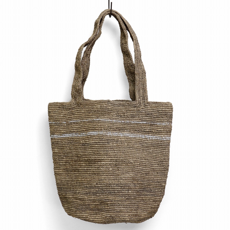 【SALE】ラフィアかぎ編みバッグ 銀リボン編み込み 紅茶グレー @8600→6000