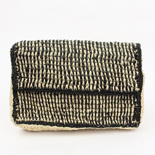 【SALE】ラフィアかぎ編みポーチ 縦縞 @6800→4700