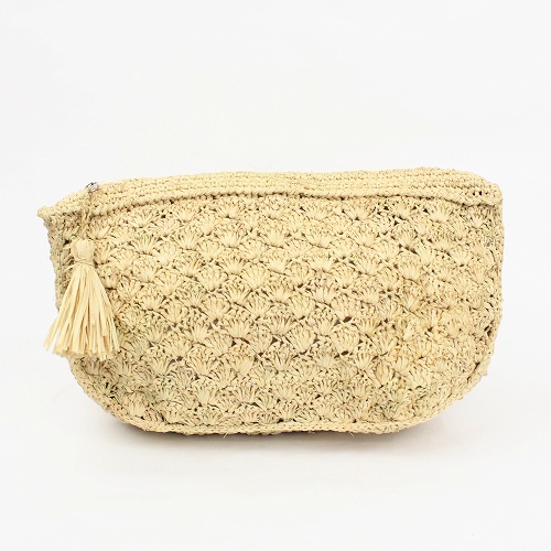 【SALE】ラフィアかぎ編みバッグ 松葉編み半月ポーチ @6500→4500