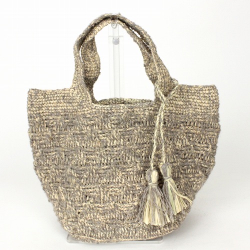 ラフィア毛糸カギ編みバッグ ミニ手提げ