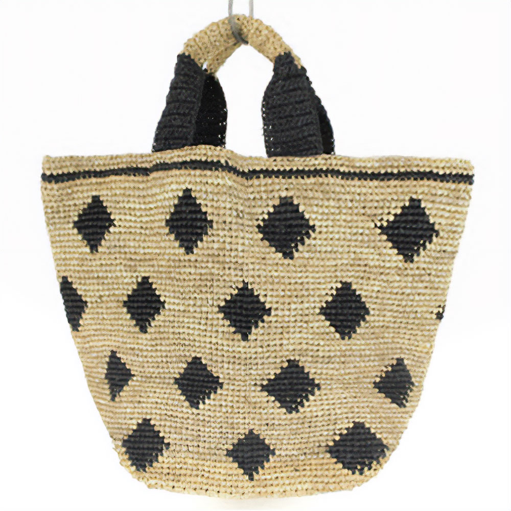 ラフィアかぎ編みバッグ ダイヤ模様