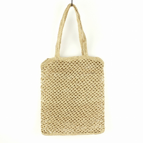 ラフィアかぎ編みバッグ 網透かしバッグぺたんこ NAT