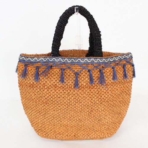 【SALE】ラフィアかぎ編みバッグ フリンジリボン @8000→5600