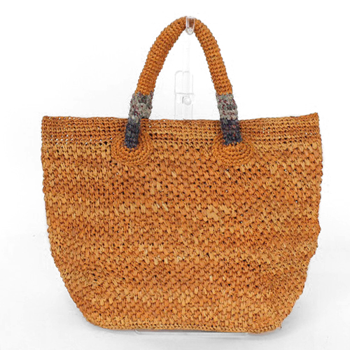 【SALE】ラフィアかぎ編みバッグ ハンドル布編み込み @8000→5600