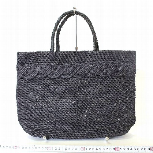 ラフィアかぎ編みバッグ 縁ツイスト 黒19SS一点 10500→8400円