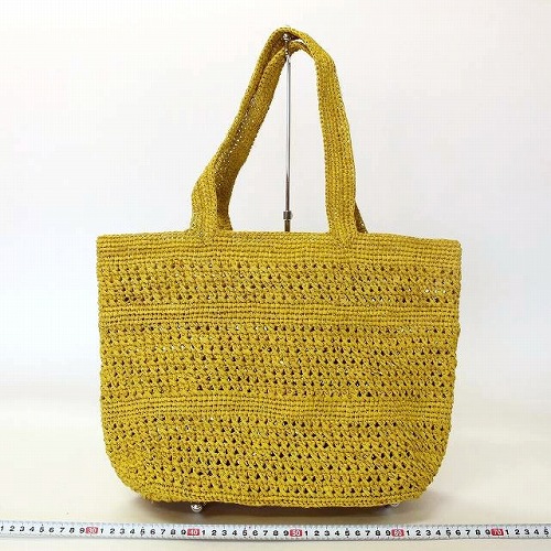 ラフィアかぎ編みバッグ 交差編みボーダー 黄19SS一点 8000→6400円