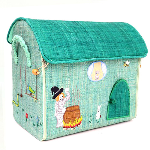 ラフィアラバンおもちゃ箱 折りたたみ 魔女　ミント