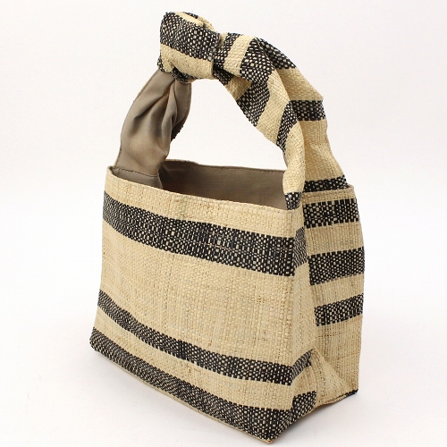 ラフィアラバンバッグ 結び目ハンドル 黒