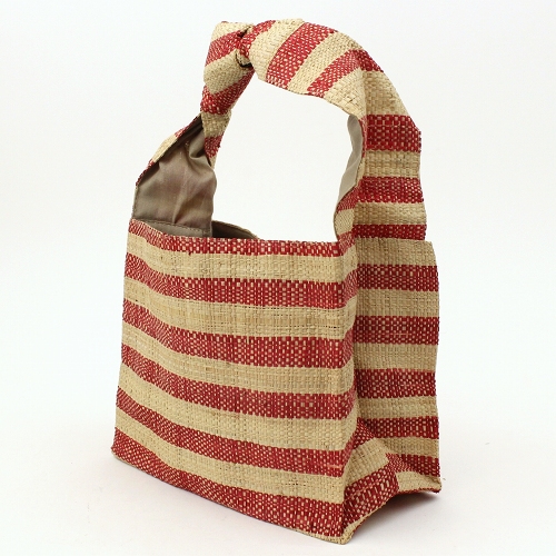 ラフィアラバンバッグ 結び目ハンドル 赤