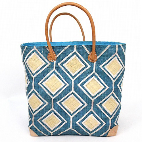 ラフィアラバンカゴ ハチの巣柄 大 ターコNAT白