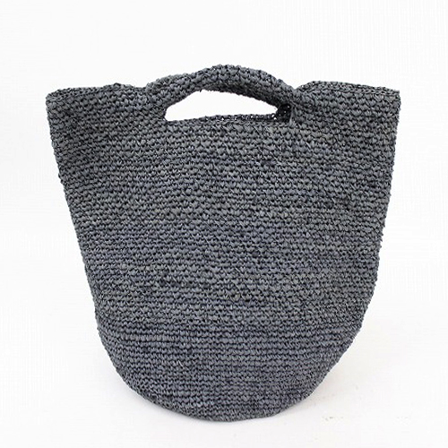 ラフィア かぎ編みバッグ 丸底 松編み切り替え インディゴ