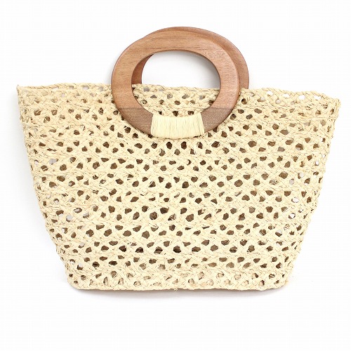 ラフィア トレッセバスケット 透かし 木楕円ハンドル