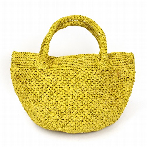 ラフィア ポットバッグ 丸底 黄色