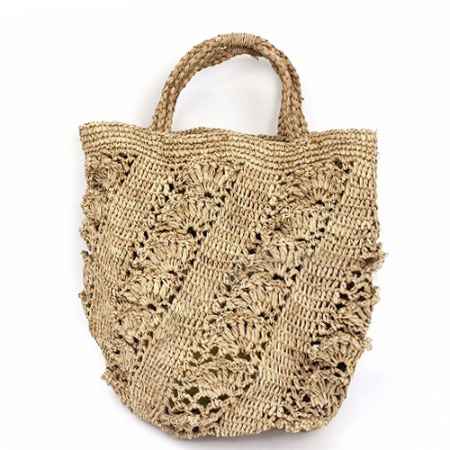 ラフィアバッグ ひらひら花透かしバッグ ハンドル三つ編み