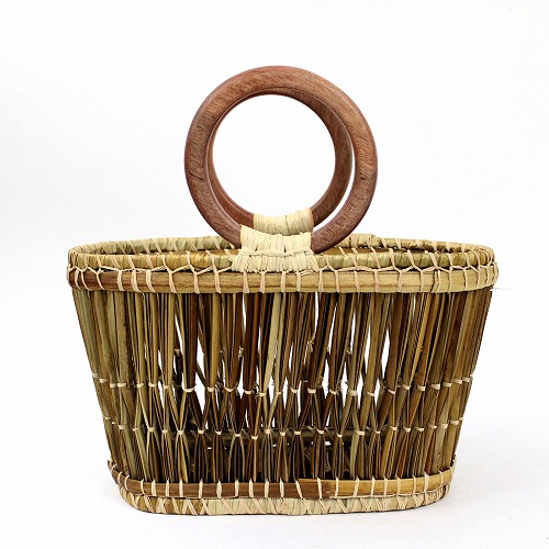 エラナ すかしカゴ 楕円底 木丸ハンドル