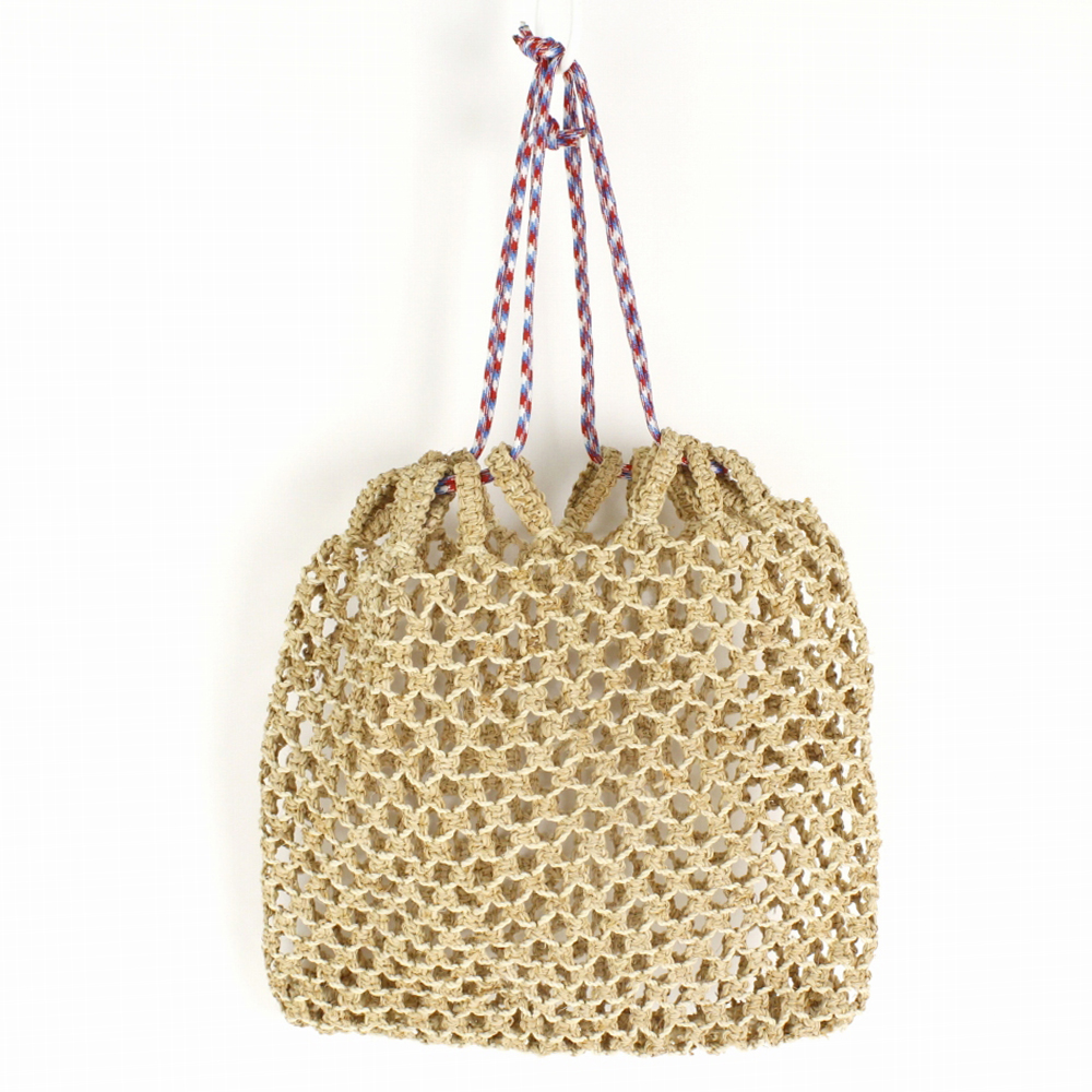 サイザルラフィア マクラメバッグ 透かし巾着 パラコード NAT