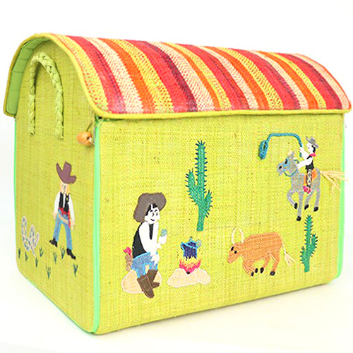 ラフィアラバンおもちゃ箱 折りたたみ カウボーイ L　黄緑