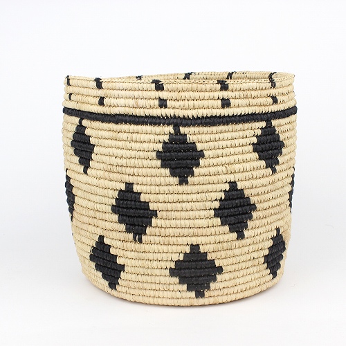 ラフィアかぎ編みバスケット 筒 ダイヤ 黒NAT