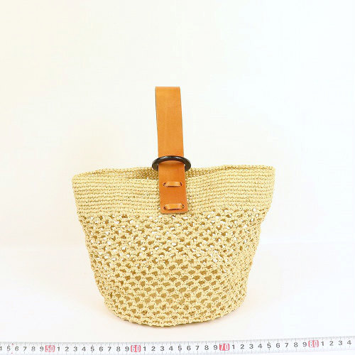 ラフィアかぎ編みバッグ 漁網丸底牛角リング NAT 21SS一点 @6800→5440