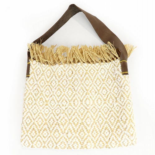 ラフィアコットンバッグ ひし形平 白