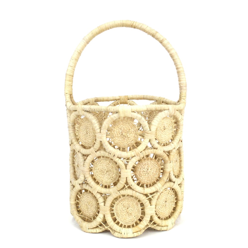 ラフィアマクラメ透かしかご 丸底1本手