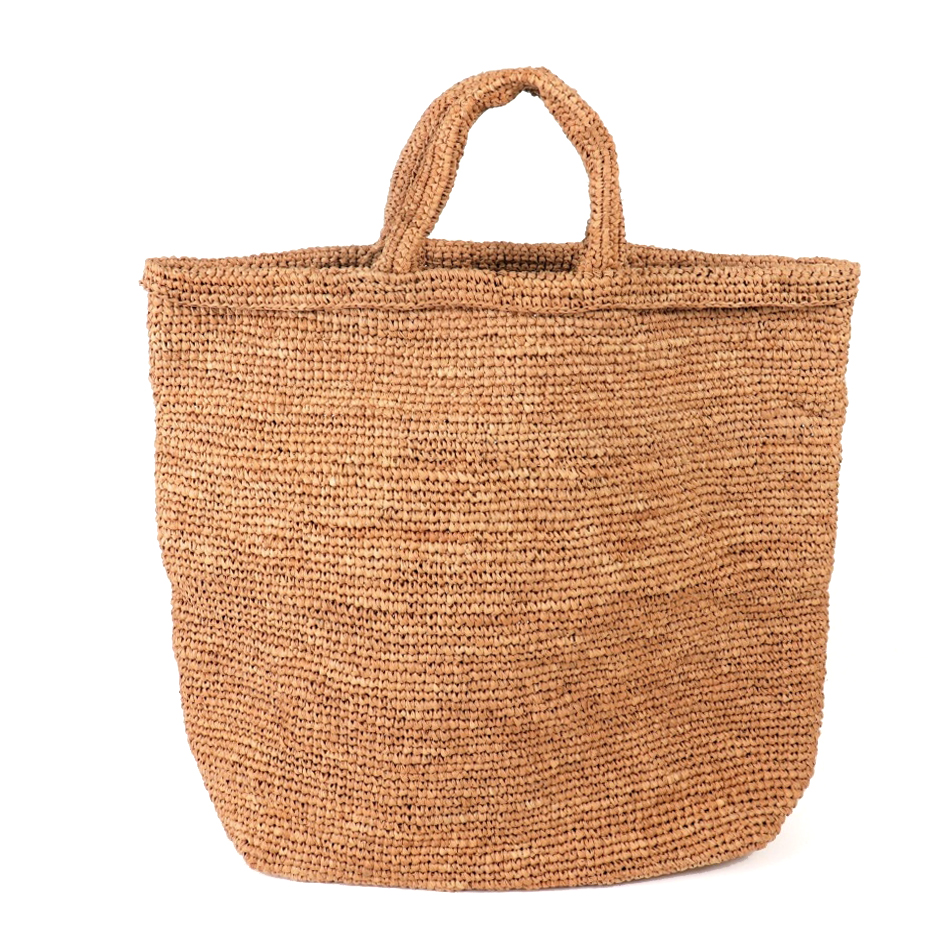 ラフィアかぎ編みバッグ 縁小折り返し H40 紅茶