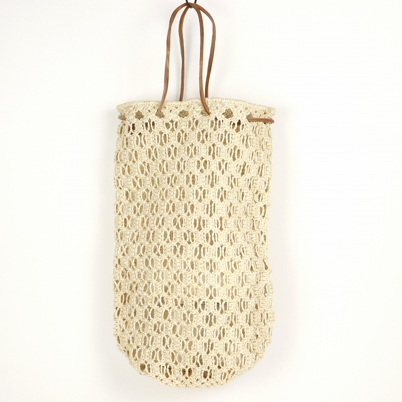 サイザルマクラメバッグ バゲット入れ格子透かし NAT