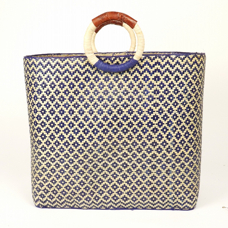 水草カゴ 小ひし形 ラフィアハンドル 紺NAT